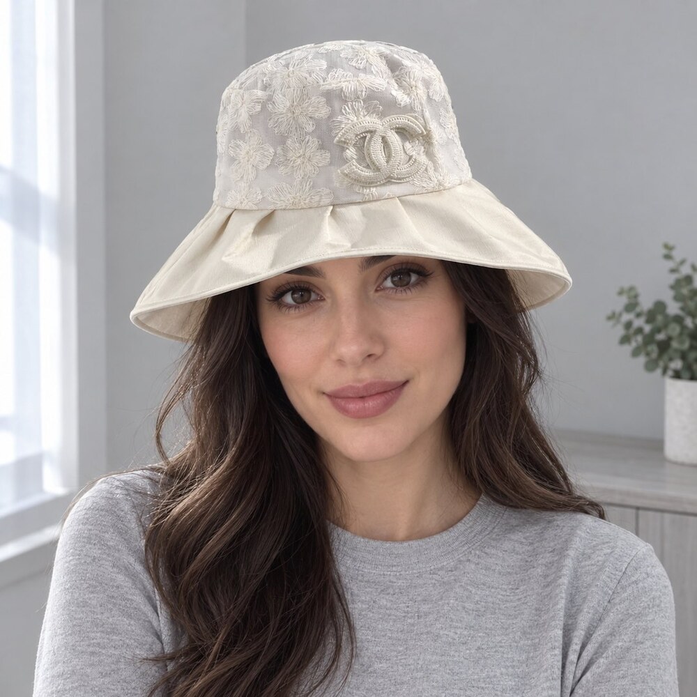 CHANEL Ivory Floral Lace Bucket Hat - Picture 2 of 6